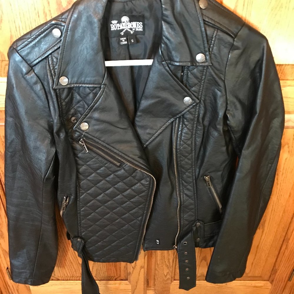 Royal Bones Faux Leather Moto Jacket (small)
